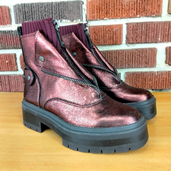 NWT Sam Edelman Linds Zip Genuine Leather Boots in Bordeaux (Metallic Red)Sz.6.5 - Picture 6 of 14
